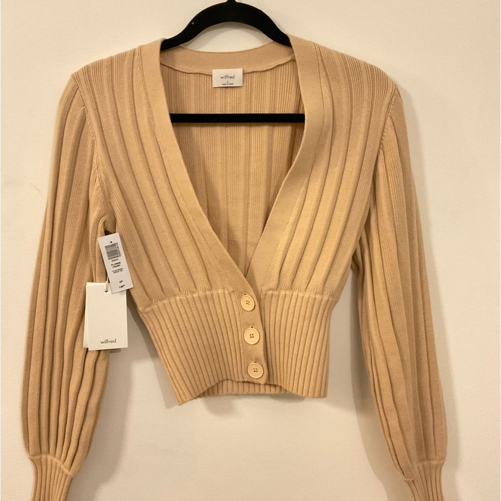 Wilfred Plunge Cardigan Beige Flaxseed in Small